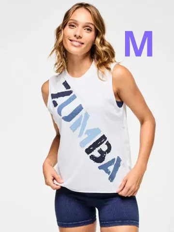 신상 ZUMBA 슬리브리스 T셔츠 화이트 M 남녀 공용 여성용 남성용