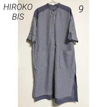0475 HIROKO BIS 히로코비스 스트라이프 패턴 반팔 셔츠 원피스