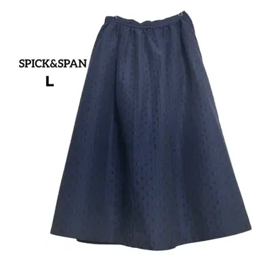 SPICK & SPAN 플레어 스커트 도트 네이비 종아리 기장 L