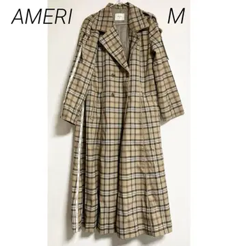 0476 AMERI 아메리 베이지 체크 트렌치코트 M