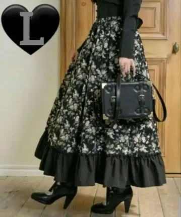 시마무라 쿠라로리 쿠루미 플레어 롱 스커트 블랙 L