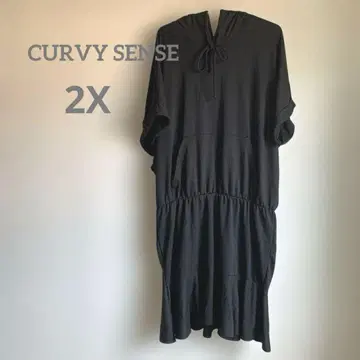 CURVY SENSE 택 포함 후드 부착 블랙 원피스 [ 2X ]