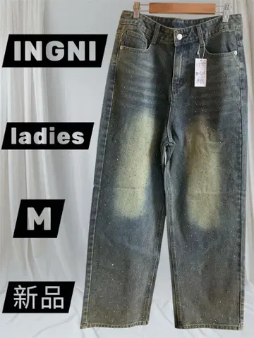 [택 포함 새상품] INGNI 스톤 장식 와이드 데님 팬츠 M 여성용