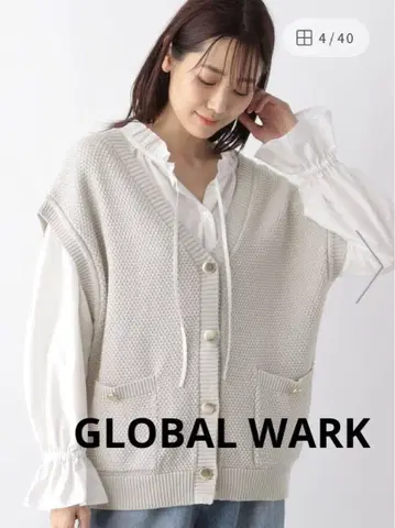 완판템 GLOBALWARK 글로벌 워크 깔끔 골드 버튼 베스트 V넥