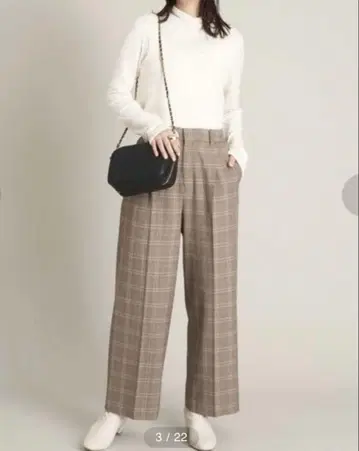 a.v.v 따뜻한 슬림 레그 체크 무늬 와이드 팬츠 XS 슬랙스 브라운