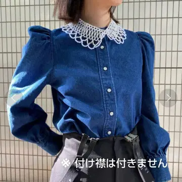 새상품급 AMERI 데님 블라우스 퍼프 슬리브 인디고블루