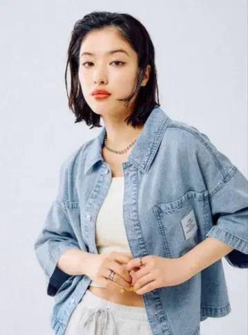 렙심 BIG 데님 숏 5부 소매 셔츠