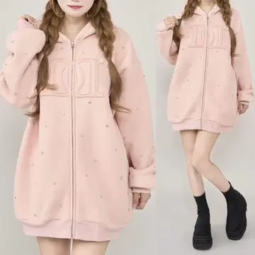 Darich 다리치 DD 로고 비쥬 지퍼 후드티 블랙 핑크