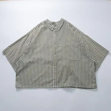 퓨리탄 반팔 셔츠 미니 체크 그린 카키 숏 기장