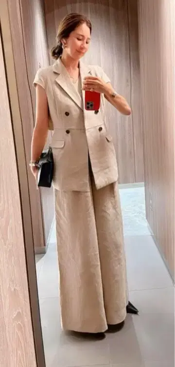 TEECHI 티치 미사용 와플 숏 베스트 앤티크 린넨