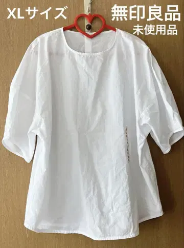 무인양품 반팔 블라우스 화이트 XL 여성용