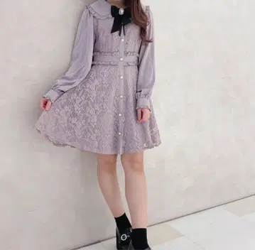ROJITA 비쥬 브로치 장식 전체 레이스 원피스 purple