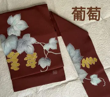 [ 포도 ] 녹슨 주홍색 순수 실크 크레이프 원단 수제 낙관 나고야 오비
