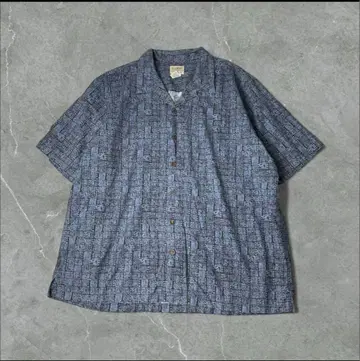 L.L.Bean 네이티브 무늬 오픈 카라 셔츠 XL 블루 파랑