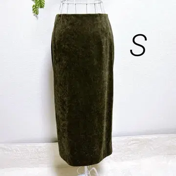 이에나 롱 타이트 스커트 S 올리브 그린 스웨이드풍