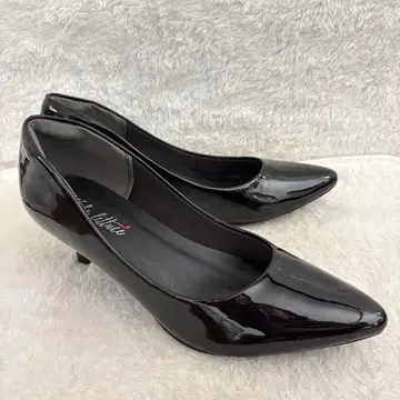 레어 고베 레터스 블랙 에나멜 스틸레토 펌프스 24cm