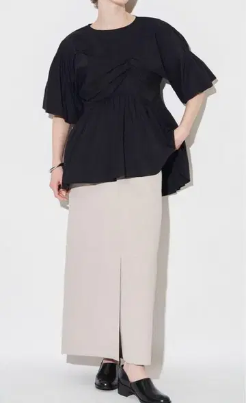 [ ELENDEEK ] GATHER BALLOON PEPLUM BL 블랙
