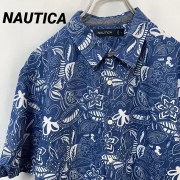 N-5497 NAUTICA 알로하 셔츠 린넨 혼방 페이즐리 꽃무늬 L