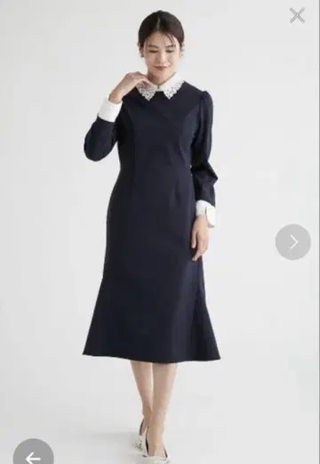 [CELFORD] 레이스 칼라 머메이드 원피스 네이비 38