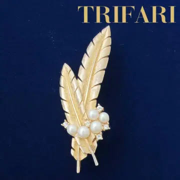 빈티지 trifari 펄 & 스톤 페더 브로치 crown 트리파리