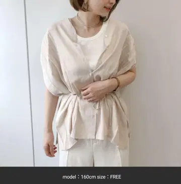 doudou 반팔 허리 리본 상의 FREE 사이즈