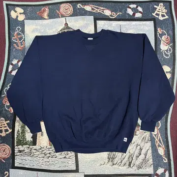 90s Russell USA 제작 무지 맨투맨 앞 V 네이비 XL 러셀