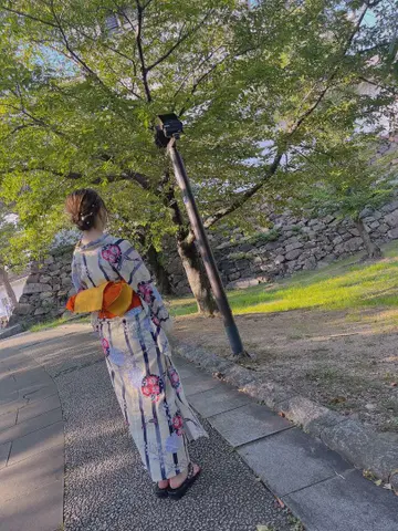 꽃무늬 유카타 오렌지 오비 세트