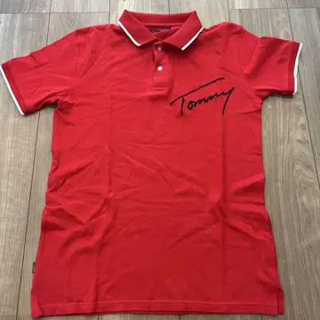 Tommy 빨간색 피케 셔츠 M 남성용