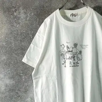 1961 티셔츠 기나시 사이클 도호쿠혼 반팔 화이트 프린트 크루넥