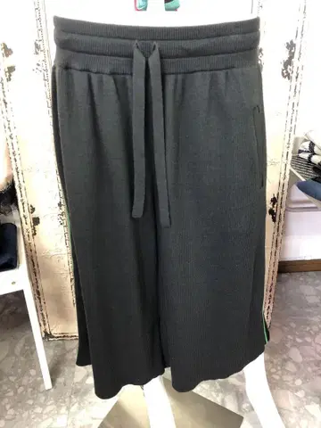 Y'S 와이즈 카키색 x 블랙 x 그린 스트라이프 와이드 팬츠 2