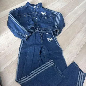 adidas s 벚꽃 자수 데님 재킷 데님 팬츠 상하의 세트