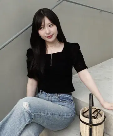 SENEE 퍼프 슬리브 스퀘어 상의