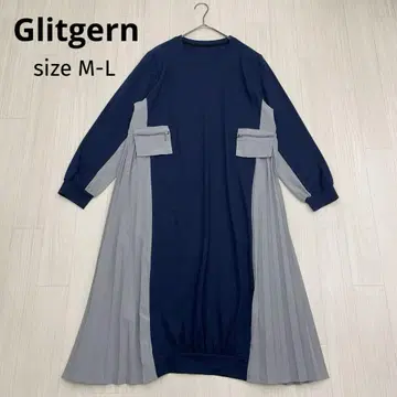 Glitgern 긴팔 티셔츠 플리츠 절개 롱 원피스 M-L