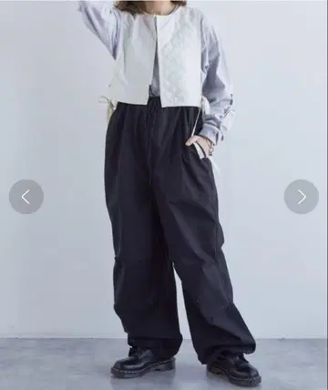 서스펜더 부착 파라슈트 팬츠 블랙