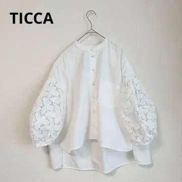 티 컷워크 레이스 슬리브 밴드 카라 블라우스 화이트 긴팔