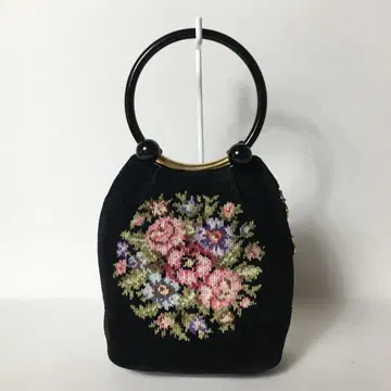 2508-44 | 새상품급 | 페일러 핸드백 셰닐 블랙 꽃무늬 자수