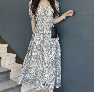 AnMILLE 플라워 크로스 플레어 OP 블랙
