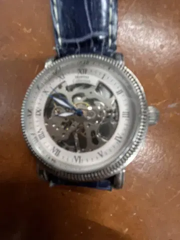 양면 스켈레톤 디자인 수동 와인딩 시계 네이비