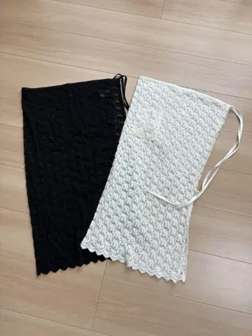 GIUNON ribbon 랩 스커트 화이트 블랙 세트