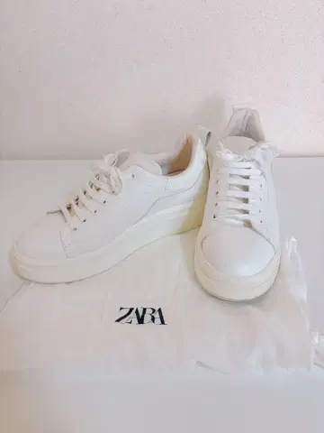 ZARA 화이트 천연 가죽 스니커즈 플랫폼 41