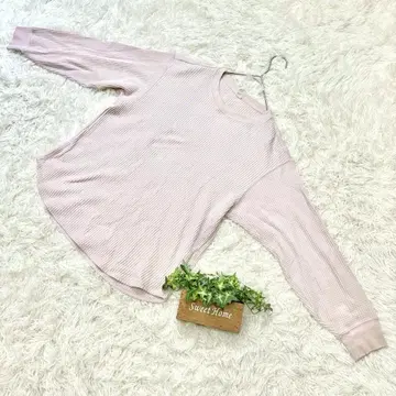 하자품 [UNIQLO] 긴팔 와플 크루넥 티셔츠 옅은 핑크 (M)