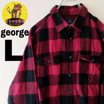 USA 구제 의류 george 플란넬 셔츠 L 레드 블랙 체크