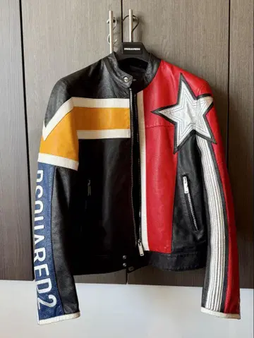 DSQUARED2 컬러 블록 가죽 자켓 48