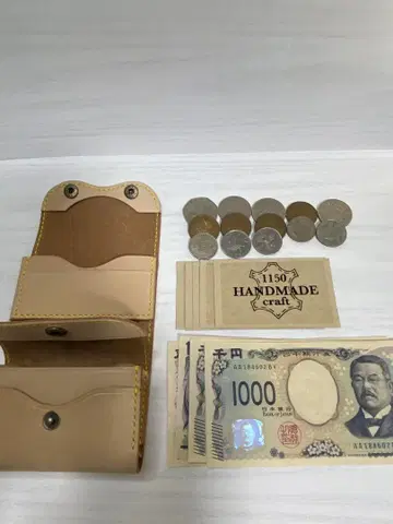 핸드메이드 가죽 미니 지갑 베이지 핑크