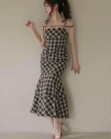 andmary Cecily check long dress