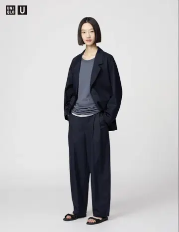 uniqlou 유니클로 유 코튼 블렌드 턱 와이드 팬츠 64