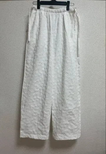 꽃무늬 자카드 사이드 리본 와이드 팬츠