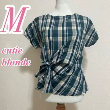 Cutie Blonde 그레이 그린 체크 블라우스 M 리본
