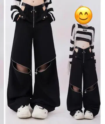 Belchic 아메리칸 로우웨스트 지퍼 디자인 와이드 레그 팬츠