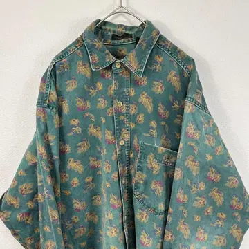 90s 블랙 택 USA 제 eddie bauer 올 패턴 데님 셔츠